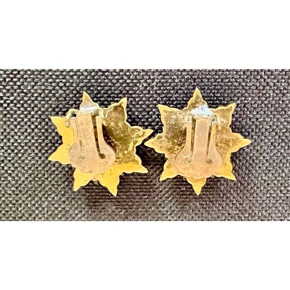 Vintage Copper ~Red White & Blue Enamel Heraldic Family Crest Clip Earrings - Picture 5 of 6